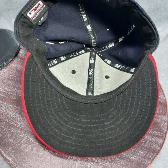 Atlanta Braves New Era Fitted Hat Navy & Red Size 7 5/8 Fitted Cap - Picture 8 of 12